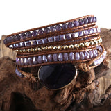 Boho Bracelet Vegan Cord Natural Stones Charm 5 Strands Wrap