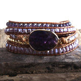 Boho Bracelet Vegan Cord Natural Stones Charm 5 Strands Wrap
