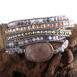 Boho Bracelet Vegan Cord Natural Stones Charm 5 Strands Wrap