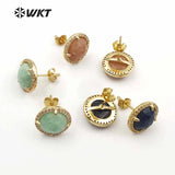 Crystal Stone Circle Stud Earrings CZ Pave Dainty Wedding Jewelry