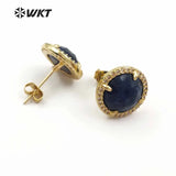Crystal Stone Circle Stud Earrings CZ Pave Dainty Wedding Jewelry