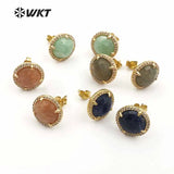 Crystal Stone Circle Stud Earrings CZ Pave Dainty Wedding Jewelry
