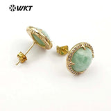 Crystal Stone Circle Stud Earrings CZ Pave Dainty Wedding Jewelry