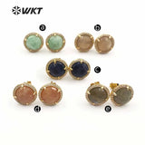 Crystal Stone Circle Stud Earrings CZ Pave Dainty Wedding Jewelry