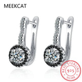 925 Silver Hoop Earrings Black&White Stone Brincos
