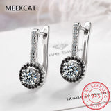 925 Silver Hoop Earrings Black&White Stone Brincos