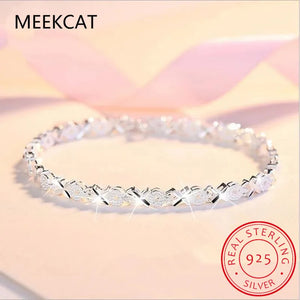 925 Silver Zircon Bracelet Chain Geometric Bangle Jewelry Gift