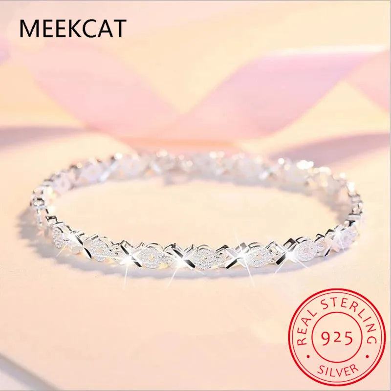 925 Silver Zircon Bracelet Chain Geometric Bangle Jewelry Gift