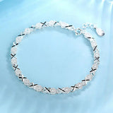 925 Silver Zircon Bracelet Chain Geometric Bangle Jewelry Gift