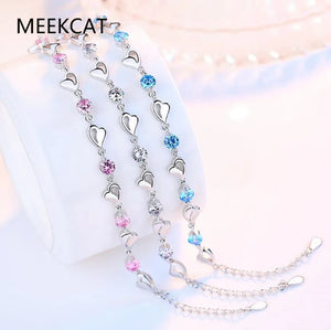 925 Sterling Silver Princess Heart Crystal Bracelet for Women