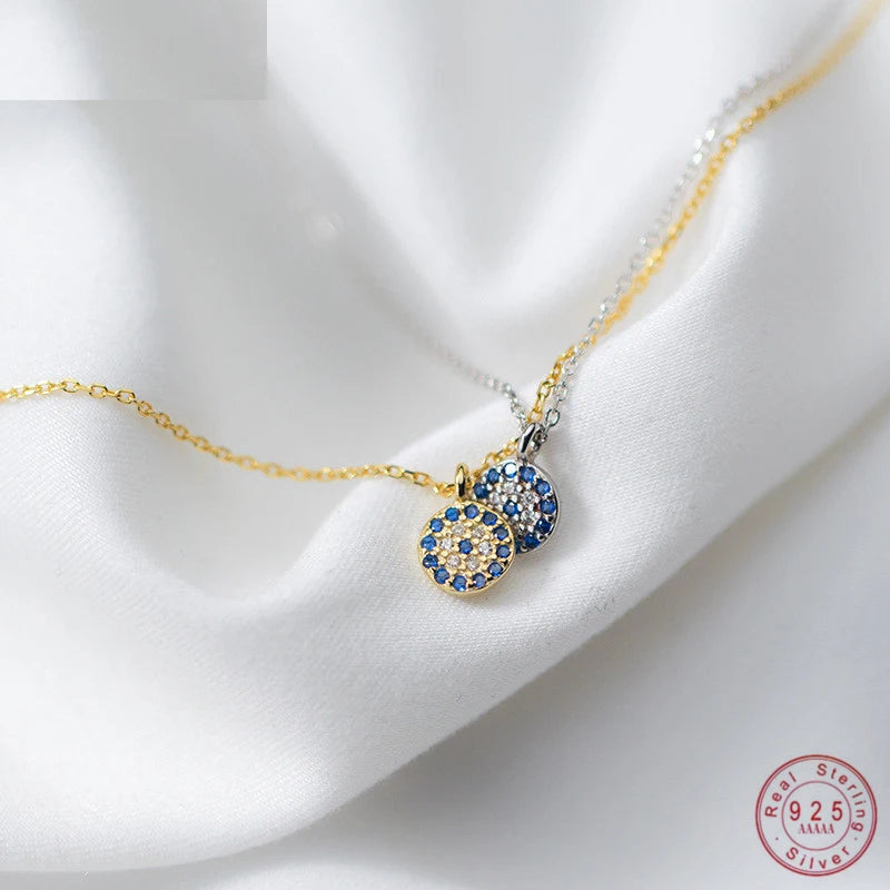 Geometric Eyes Pendant Necklace 925 Sterling Silver Jewelry
