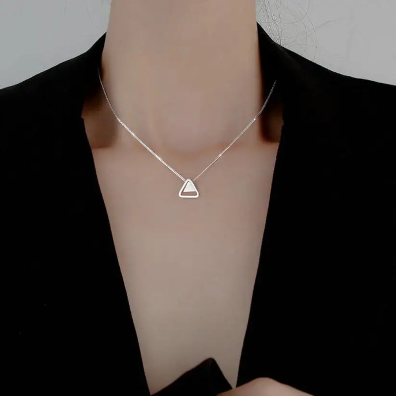 925 Silver Triangle Necklace Geometric Pendant Jewelry GN619