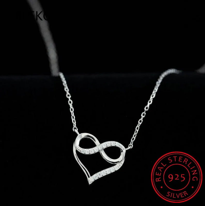 Infinity Heart Pendant Necklace 925 Sterling Silver Choker Statement Necklace