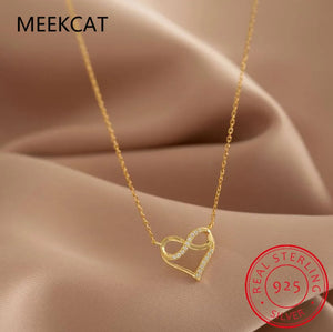Infinity Heart Pendant Necklace 925 Sterling Silver Choker Statement Necklace