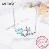 925 Sterling Silver Small Fresh Fantasy Planet Necklace Universe Aurora Planet