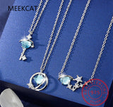 925 Sterling Silver Small Fresh Fantasy Planet Necklace Universe Aurora Planet