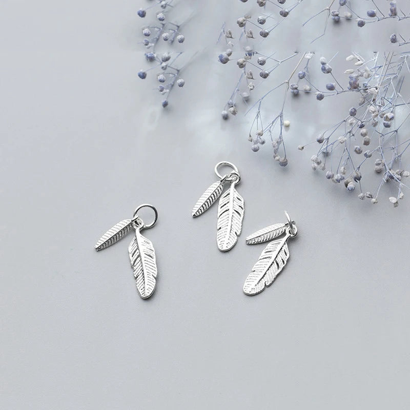 Sterling Silver Feather Charms Vintage DIY Necklace Making Jewelry Accessories