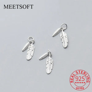 Sterling Silver Feather Charms Vintage DIY Necklace Making Jewelry Accessories