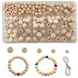 220PCS Wood Beads Ball Charms DIY Bracelet Supplies with Box