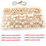 220PCS Wood Beads Ball Charms DIY Bracelet Supplies with Box