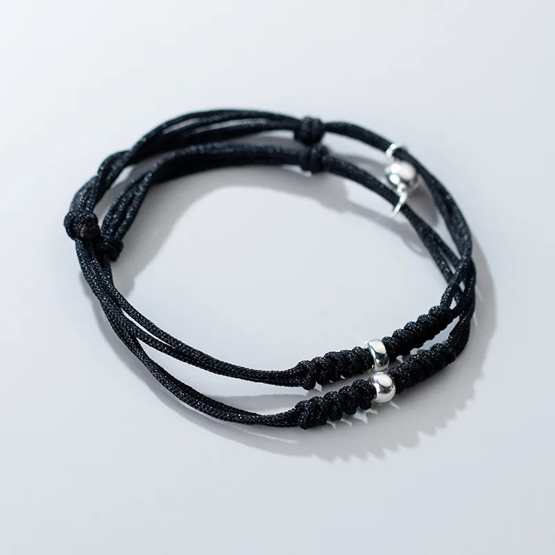 925 Silver 5MM Ball Braided Couple Magnet Stone Rope Bracelets