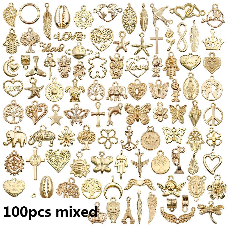 50/100PCS Mixed Zinc Alloy Geometric KC Pendant Charms for DIY Earrings Bracelet