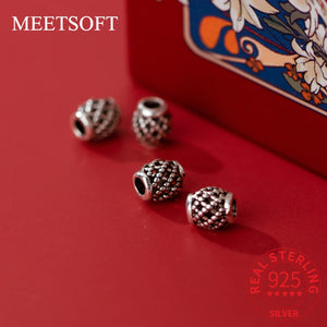5pcs 925 Sterling Silver Hollow Pattern Beads Pendant Charms DIY Fine Accessorie