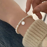 925 Silver Letter Circle Pearl Bracelet Fine Jewelry