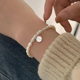 925 Silver Letter Circle Pearl Bracelet Fine Jewelry