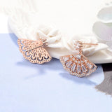 925 Silver Drop Earrings Zircon Fan Rose Golden Small Jewelry
