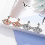 925 Silver Drop Earrings Zircon Fan Rose Golden Small Jewelry