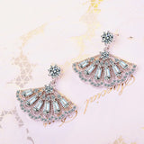 925 Silver Drop Earrings Zircon Fan Rose Golden Small Jewelry