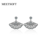 925 Silver Drop Earrings Zircon Fan Rose Golden Small Jewelry