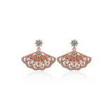 925 Silver Drop Earrings Zircon Fan Rose Golden Small Jewelry