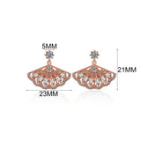 925 Silver Drop Earrings Zircon Fan Rose Golden Small Jewelry
