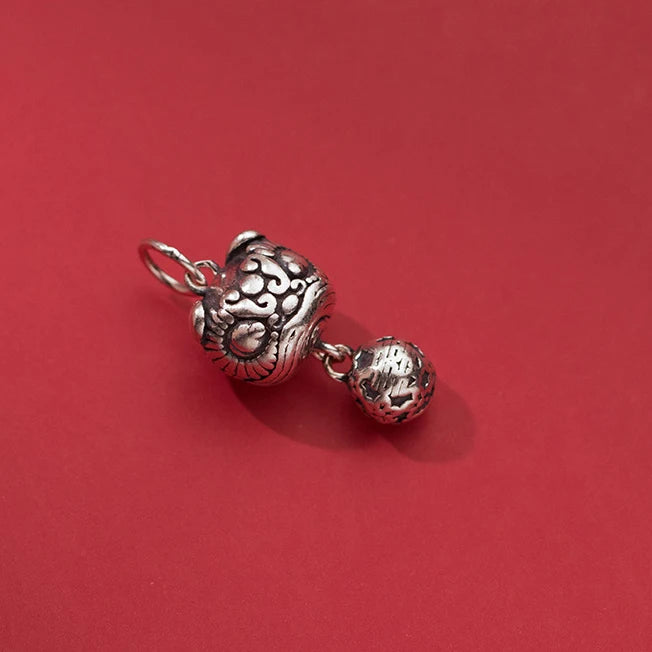 925 Silver Retro Animal Brave Troops Round Bells Pendant Charms DIY Supplies
