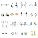 925 Silver Animals Moon Stud Earrings for Women Party Jewelry