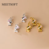 925 Silver Elk Deer Pink Enamel Pendant Charms DIY Necklace