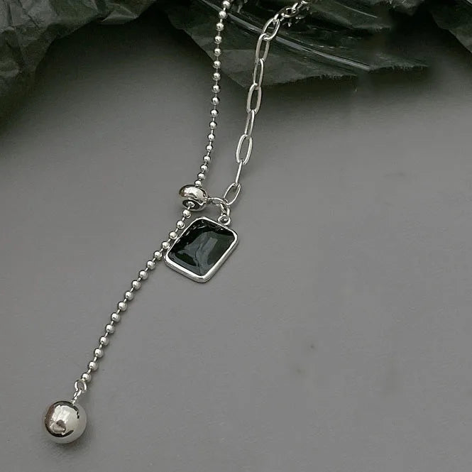 925 Silver Geometric Zircon Tassel Choker Necklace for Women