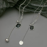 925 Silver Geometric Zircon Tassel Choker Necklace for Women