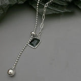 925 Silver Geometric Zircon Tassel Choker Necklace for Women