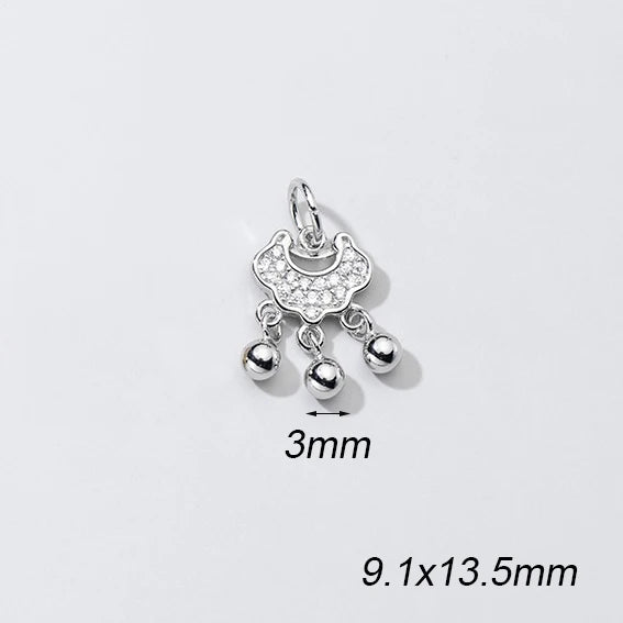 925 Silver Lock and Bells Zircon Pendant Charms DIY Jewelry Accessory