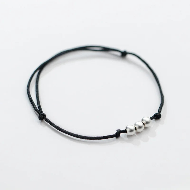 925 Silver Ball Red Rope Bracelet Women Fine Jewelry
