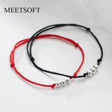 925 Silver Ball Red Rope Bracelet Women Fine Jewelry