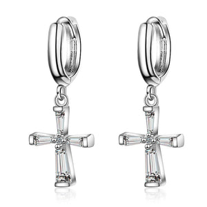 925 Sterling Silver Small Cross Hoop Earrings for Women