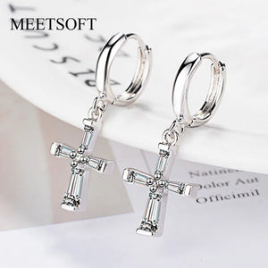 925 Sterling Silver Small Cross Hoop Earrings for Women