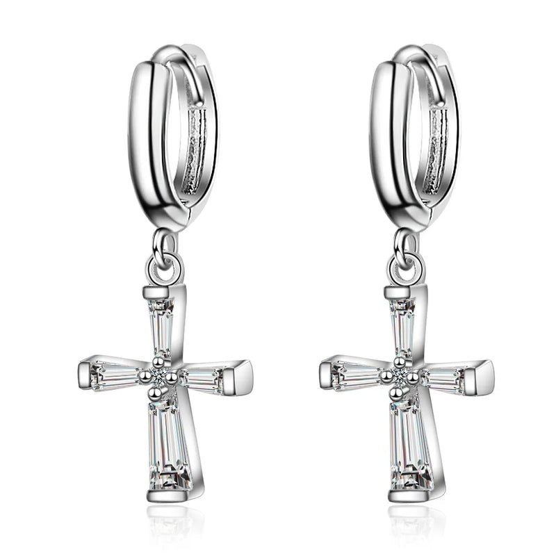925 Sterling Silver Small Cross Hoop Earrings for Women