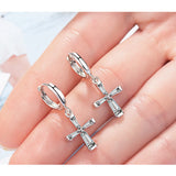 925 Sterling Silver Small Cross Hoop Earrings for Women