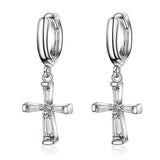 925 Sterling Silver Small Cross Hoop Earrings for Women