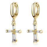 925 Sterling Silver Small Cross Hoop Earrings for Women